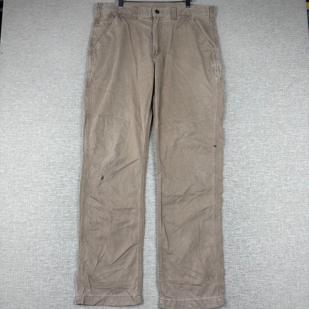 Carhartt Mens Tan Canvas Carpenter Work Pants 36x32 Straight Leg Utility